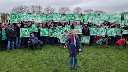 Hannah Spencer and supporters in Gorton and Denton