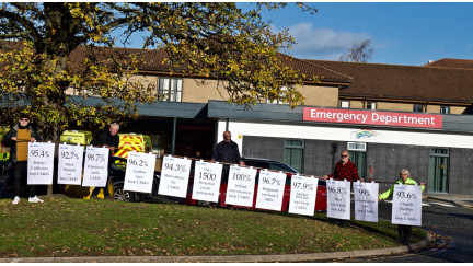 Protesters holding placards outside NHS emergency department