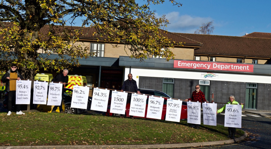 Protesters holding placards outside NHS emergency department