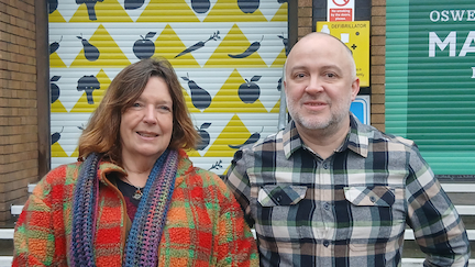 Olly Rose welcoming Mark Roberts